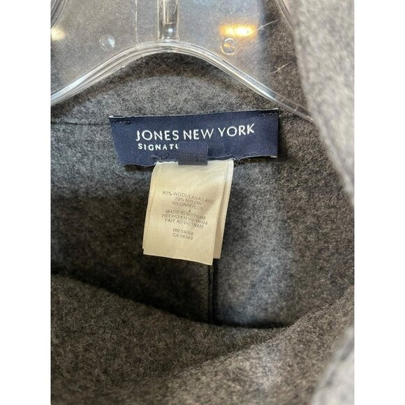 Jones New York Poncho Top Cape One Size Gray Black Trim Wool Classic Mock Neck - Picture 2 of 6